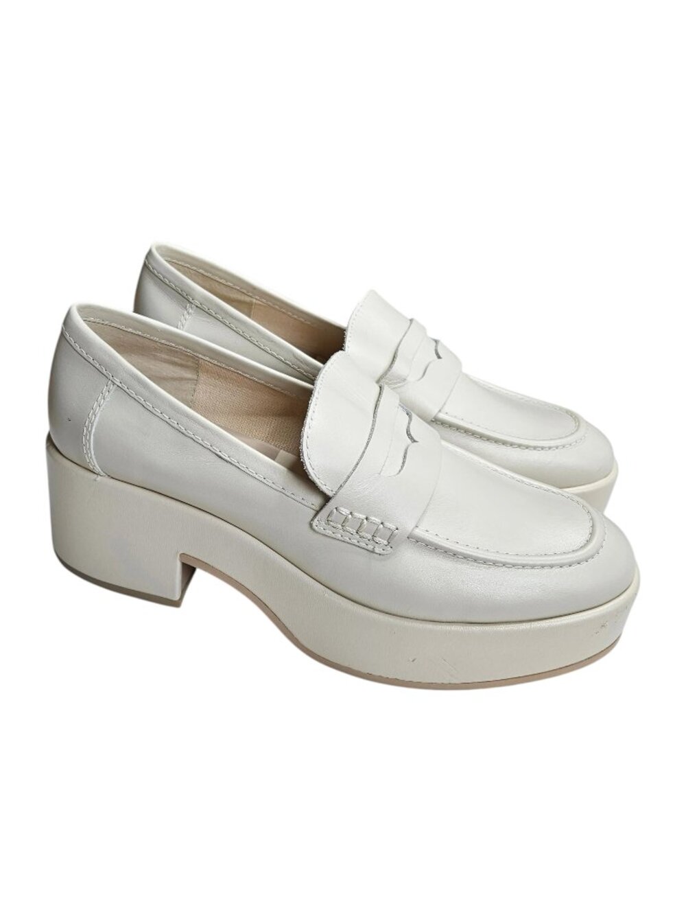 Dolce Vita Yanni Ivory Leather Lug Sole Loafers, 7.5, NWT, Minor Scuffs